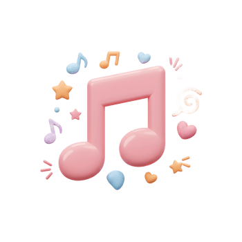 Pink music note surrounded by hearts, stars, and other musical notes, suitable for adding a whimsical touch to creative projects. png