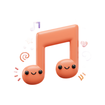 A cute orange music note is surrounded by colorful elements, creating a fun and playful illustration suitable for various creative projects. png