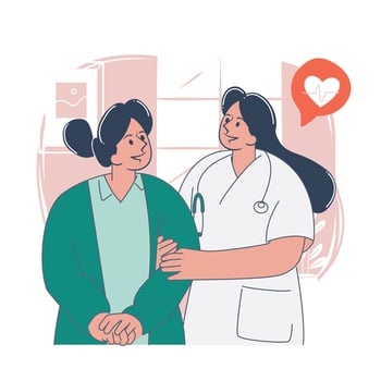 Friendly Female Doctor Comforting Patient in Clinic Flat Illustration vector