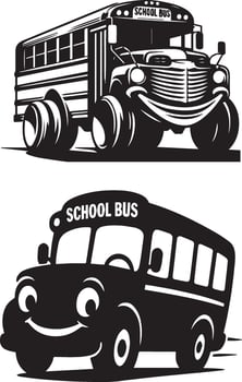 Cartoon School Bus Clipart Smiling Black and White Vehicle Illustration vector