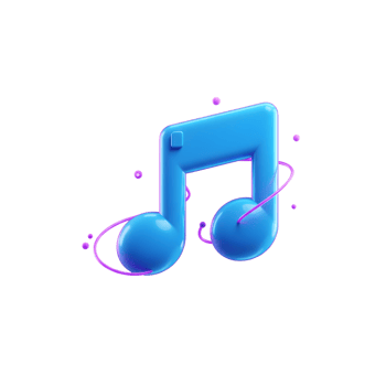 A 3D render of a glossy blue music note with pink wire accents floats on a white background, ideal for use in music-themed designs. png