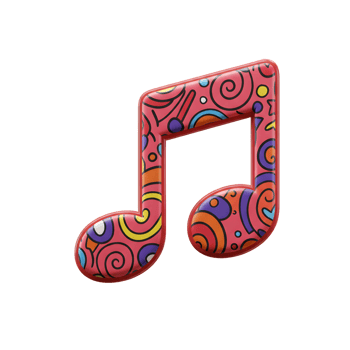 An isolated pink music note with a bright, colorful pattern creates a fun and playful image, suitable for use in a variety of design projects. png