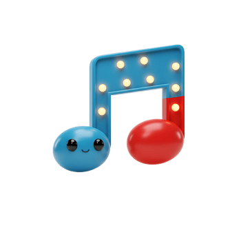 A whimsical cartoon musical note, glowing with lights, brings a playful touch to musical illustrations. png
