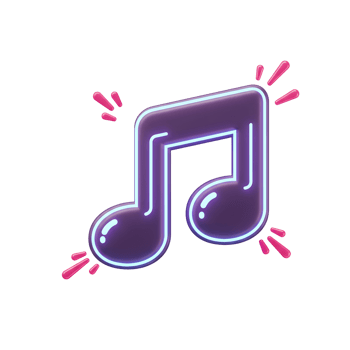 A purple music note with blue outline is highlighted by small pink burst lines, perfect for demonstrating musical content. png
