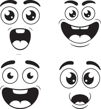 Four cartoon faces showing different happy expressions vector