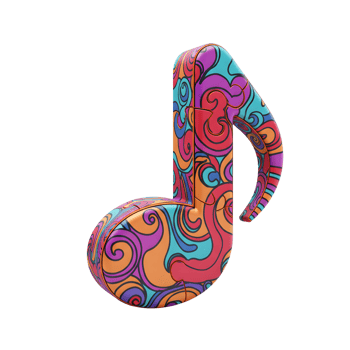 A colorful music note with a swirl pattern stands against a white background, potentially used for creative music themes. png