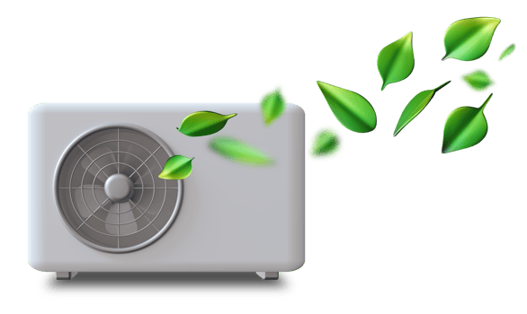 White air source heat pump features a sleek and modern design, highlighting its energy efficiency. This 3D render emphasizes eco-friendly performance suitable for homes and businesses png