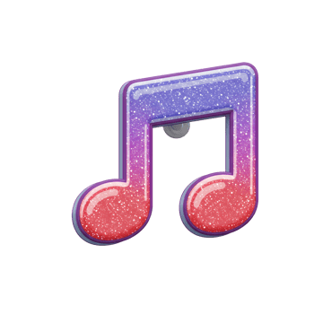 Sparkly music note illustration with surrounding stars creates a cheerful and whimsical vibe, suitable for creative projects. png