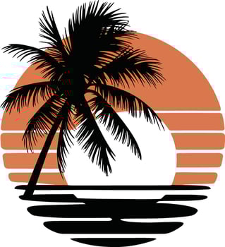Tropical sunset palm tree silhouette vector
