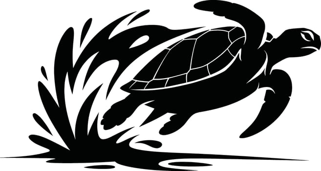 Sea turtle splashing silhouette vector