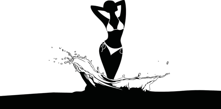 Woman in bikini silhouette splashing in water vector
