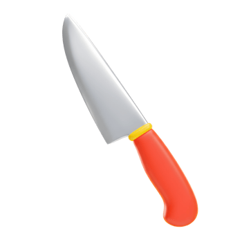 This is an image of a cartoon knife with a grey blade and a bright orange handle, and it could be used for cooking or preparing food. png