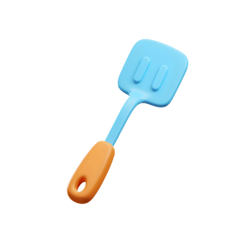 A blue and orange spatula is isolated on a white background for use in the kitchen when cooking. png