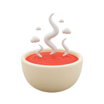 A bowl of hot red soup emanates steam in a stylized, modern design, suitable for depicting meals or food concepts. png