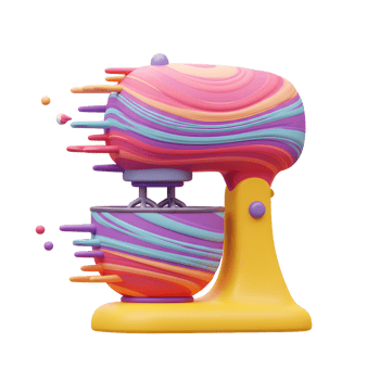 A brightly colored kitchen mixer with swirling patterns is depicted in this illustration, suitable for baking or food preparation designs. png