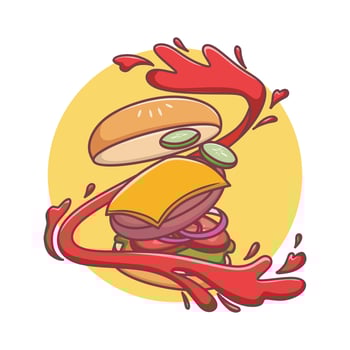 Cute floating beef burger illustration vector