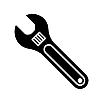 A bold, black silhouette of a wrench cutouts png