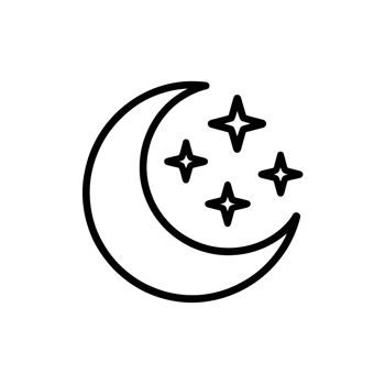 A crescent moon is accompanied by four shining stars, all depicted in a minimalistic black line cutouts png
