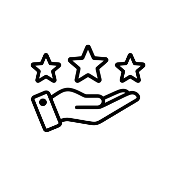 A simple line drawing depicts an open hand with three stars above it, symbolizing service quality or excellence. cutouts png