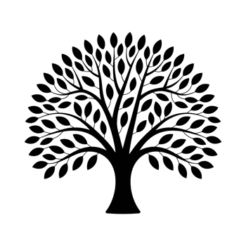 A symmetrical silhouette of a tree with many branches and leaves cutouts png