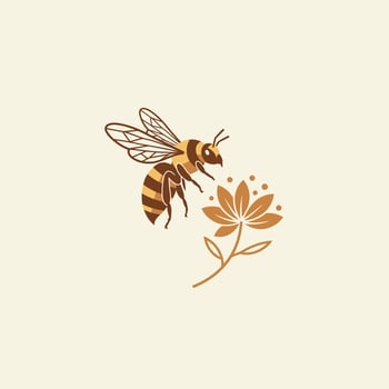 Bee flying over a flower logo design vector