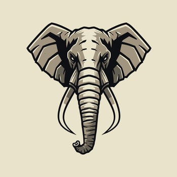 Elephant head with tusks logo design on a beige background vector