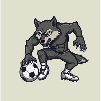 Wolf soccer player with a ball logo design vector