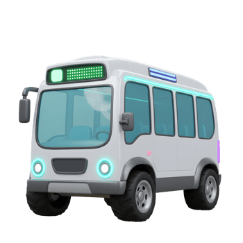Cartoon bus rendered in a 3D style, making it suitable for children's content or transportation-themed graphics. png