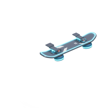 A futuristic-looking skateboard is shown with a colorful rainbow trail, representing speed and vibrancy, making it suitable for digital art or graphic design. png