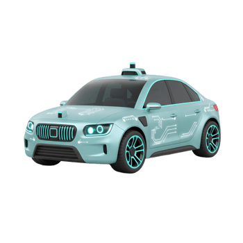 A futuristic blue car with a circuit board pattern is parked in a white background studio to showcase its modern design. png