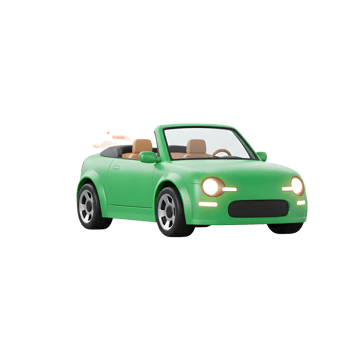A vibrant green convertible is depicted with a streak of colorful paint trailing behind, suggesting speed and dynamism for automotive themes. png