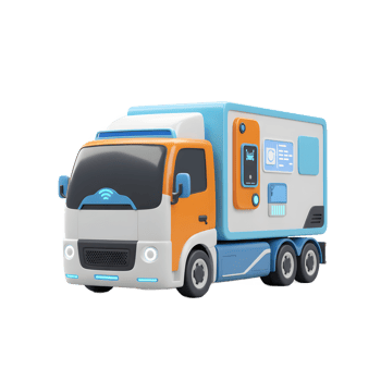 A cartoon delivery truck with futuristic design is ready to transport goods efficiently and stylishly for commercial use. png