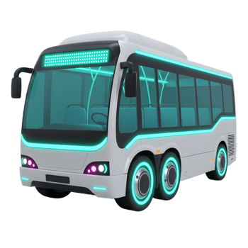 A white bus with neon accents appears futuristic and modern, giving it a unique aesthetic that would be great for graphic design projects or illustrations. png