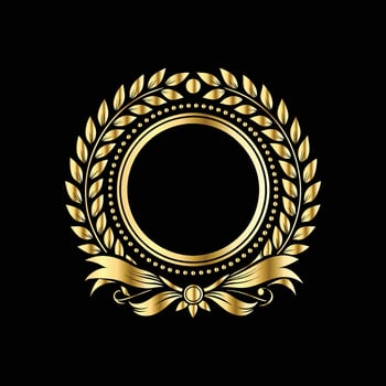 golden laurel wreath on black background. with floral ornament. vector