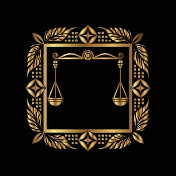 golden justice scales in a frame on a black background vector