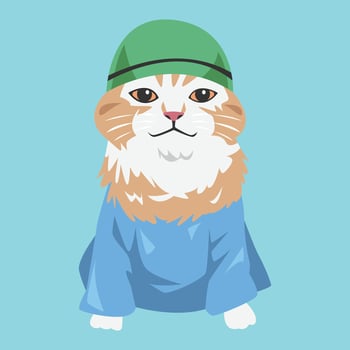 Cute Muslim Cat in Traditional Islamic Clothing, Muslim Cap and Thobe, Muslim Robe. Cartoon Illustration. vector
