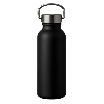 Matte black reusable water bottle on transparent background png