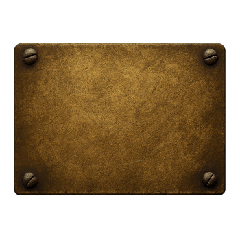 Aged brass nameplate with vintage engraved border isolated on transparent background png