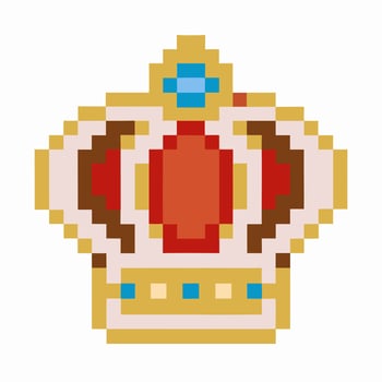 pixel art crown, vintage royal symbol retro digital design, colorful jewel emblem vector