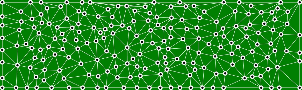 A green digital network pattern with interconnected white dots and lines, resembling a tech or communication grid, representing connectivity and data flow. vector