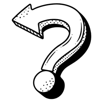 black and white question mark drawing with arrowhead, vintage sketch illustration vector
