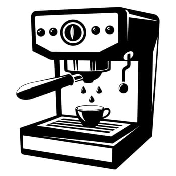 espresso machine illustration with cup black and white graphic design coffee brewing, barista equipment vector
