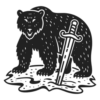 bear holding sword on shield, fierce symbol of strength and power, medieval illustration vector