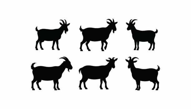 Goat Silhouette Collection, Set of Black Farm Animal Icons, Livestock Graphic Design Elements for Agriculture, Logo, Mascot, and Nature Art. vector