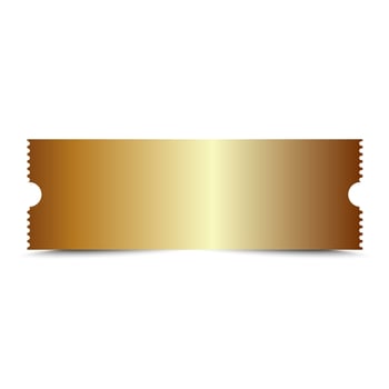 Golden ticket mockup. Empty Gold Coupon. Realistic sticker or discount tag isolated on background. design element for Cinema, theater, concert, party, event, festival invitation entrance. vector
