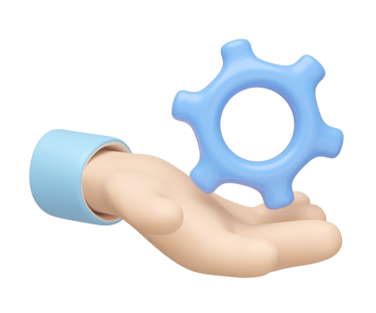 3D hand holding with gear icon. Ideal for technical support and teamwork concepts. Cartoon style, Great for engineering. Represents customer support and online consultation. png