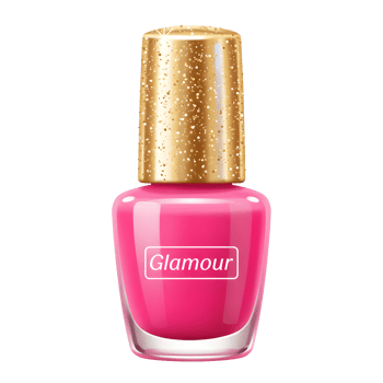 A pink nail polish with a golden, glittering cap is displayed, perfect for achieving a stylish and glamorous manicure. png