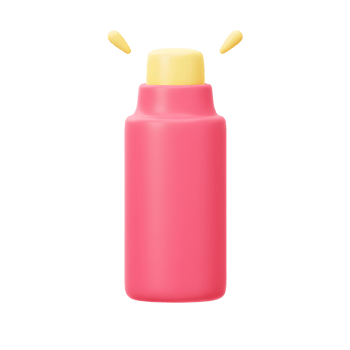 A pink bottle with a yellow top radiates two small yellow beams, suggesting it may contain a special liquid for use as a potion. png