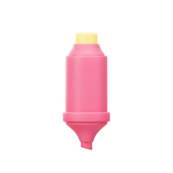 A pink highlighter pen with yellow light rays emanating from the top is shown against a white background, often used for emphasizing text or drawing attention to specific information. png