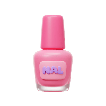 A pink nail polish bottle is displayed against a white backdrop, surrounded by confetti, suitable for beauty and cosmetic themes. png